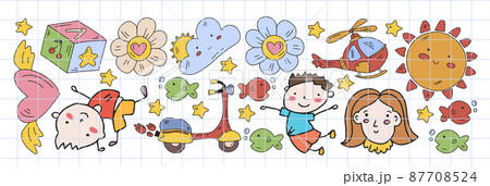 Creativity and imagination. Vector icons with school items. 87708524