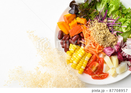 Mixed fresh salad organic vegetables with quinoa seeds, Healthy vegan food Mixed fresh salad organic vegetables with quinoa seeds, Healthy vegan food 87708957