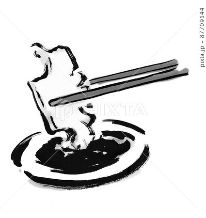 あわびのさしみの手描き和風イラスト 白黒 モノクロ 単色 のイラスト素材