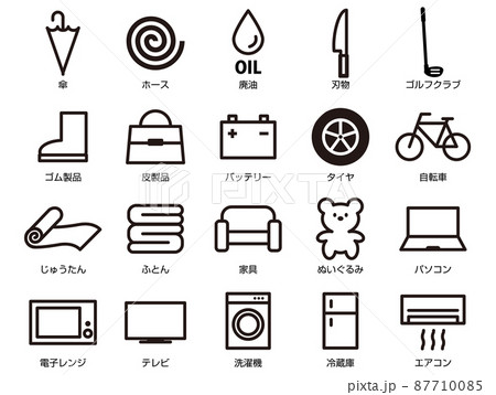 ごみの分別アイコンセット_日本語_2_アウトライン 87710085