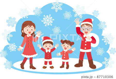 クリスマスのイメージ_家族4人_雪_背景色あり クリスマスのイメージ_家族4人_雪_背景色あり 87710306