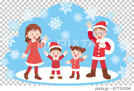クリスマスのイメージ_家族4人_雪_背景色あり クリスマスのイメージ_家族4人_雪_背景色あり 87710306