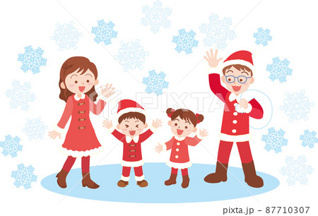 クリスマスのイメージ_家族4人_雪あり クリスマスのイメージ_家族4人_雪あり 87710307