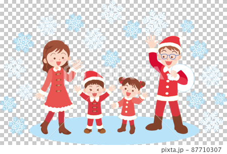クリスマスのイメージ_家族4人_雪あり クリスマスのイメージ_家族4人_雪あり 87710307