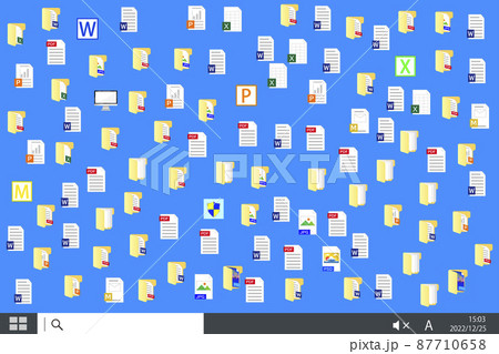 ファイルで埋め尽くされたパソコンのデスクトップ画面。仕事ができない