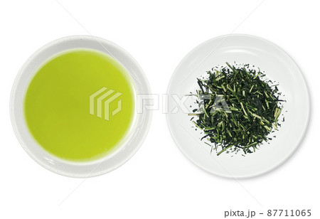 くき茶 かりがね茶 茶葉 イラスト リアル セット 俯瞰 87711065