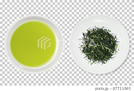 くき茶 かりがね茶 茶葉 イラスト リアル セット 俯瞰 87711065