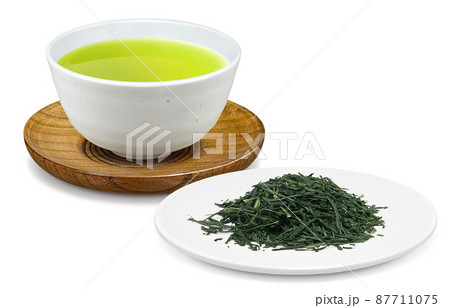 煎茶 緑茶 茶葉 イラスト リアル セット 87711075