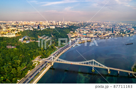 The Dnieper with the Pedestrian Bridge in Kiev, Ukraine 87711163