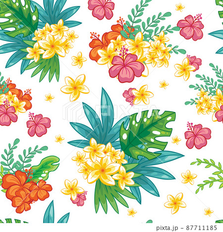 Seamless pattern with tropical exotic flowers and plants vector 87711185