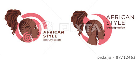 Beauty salon logo and identity. Flat vector illustration of black women face. Great for avatars, beauty salons, traditional curly hairstyles of African American women. Beauty salon logo and identity. Flat vector illustration of black women face. Great for avatars, beauty salons, traditional curly hairstyles of African American women. 87712463