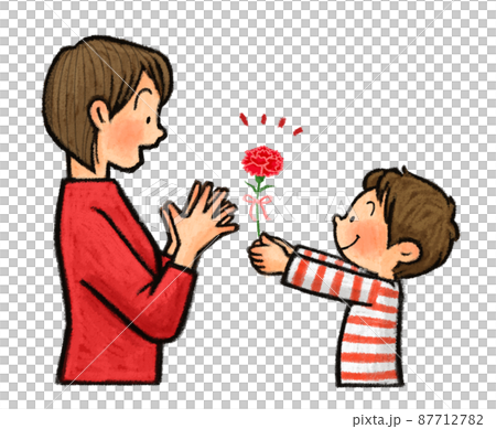 Mother's Day: A child giving a carnation to his mother 87712782