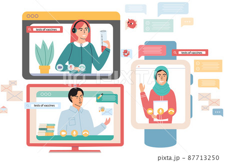 Virtual meeting, online consultation with doctor. Patient at remote reception at therapist 87713250