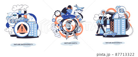 Nature biodiversity vector illustration set mother earth climate change awareness ecological concept. Creative metaphor 87713322