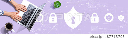 Cyber security theme with person using a laptop Cyber security theme with person using a laptop 87713703