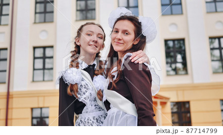 russian graduation Happy Russian girls graduating on graduation day Stock Photo ...