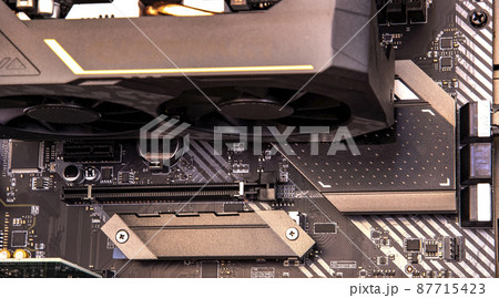 Video card on motherboard. Video card on motherboard. 87715423