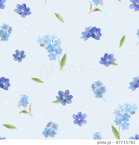Pattern with blue flowers, forget-me-nots, watercolor illustration 87715782