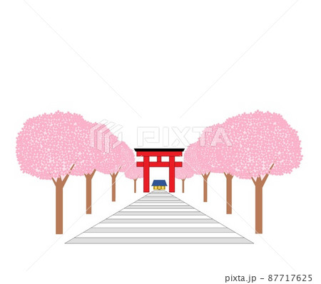 桜並木と神社 87717625