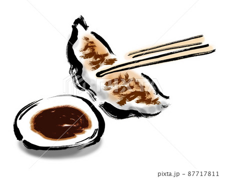 餃子を箸で掴んでいる手描き和風イラストのイラスト素材