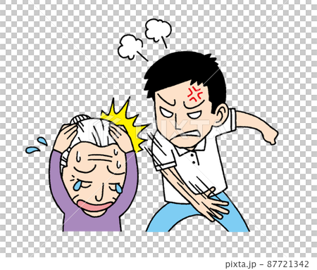 一名男子毆打一名老年婦女的插圖 87721342