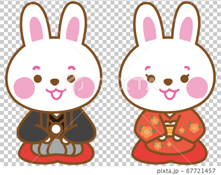 一隻穿著和服的兔子的插圖 87721457