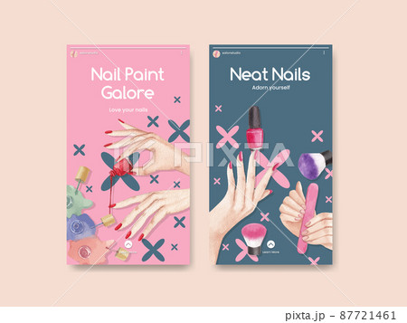 Instagram template with nail salon concept,watercolor style Instagram template with nail salon concept,watercolor style 87721461