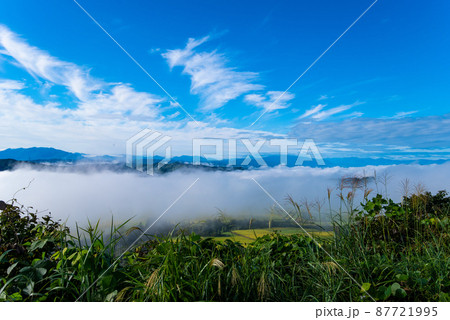 雲海と青空と田舎の風景（新潟県小千谷市・山本山高原） 87721995