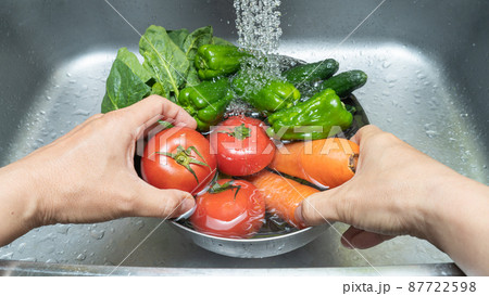 野菜の水洗い(ピーマン・ニンジン・トマト・キュウリ・ほうれん草)　イメージ 87722598