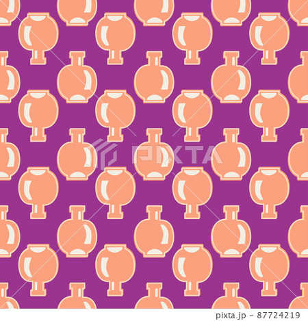 Vector seamless pattern with vase in flat style. Purple and pink color. For printing on fabric, for printing on paper, for fashion design. 87724219