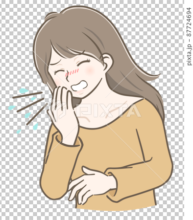 くしゃみをするロングヘアの若い女性 87724694