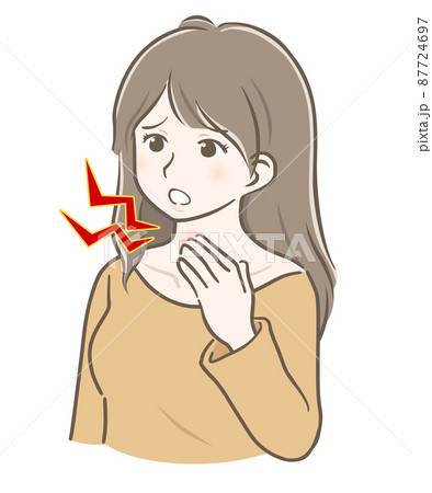 喉が痛いロングヘアの若い女性 喉が痛いロングヘアの若い女性 87724697