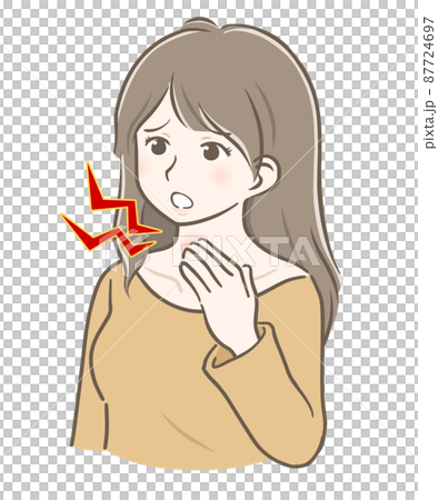 喉が痛いロングヘアの若い女性 喉が痛いロングヘアの若い女性 87724697