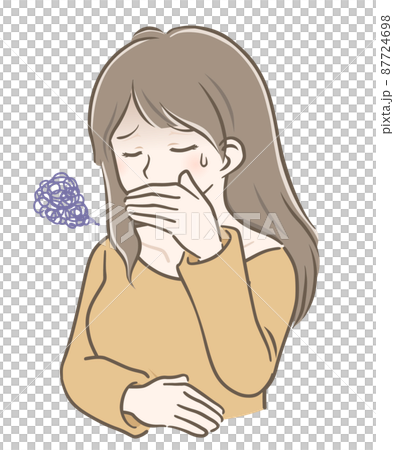 吐き気がしているロングヘアの若い女性 87724698
