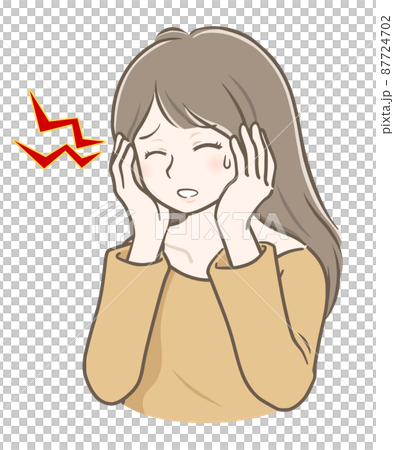 一位頭疼嚴重的長發年輕女子 一位頭疼嚴重的長發年輕女子 87724702