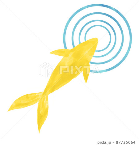 イラスト素材 水彩の金魚と波紋 黄色のイラスト素材