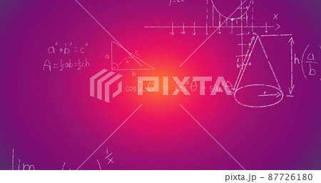 Image of handwritten mathematical formulae over pink background Image of handwritten mathematical formulae over pink background 87726180