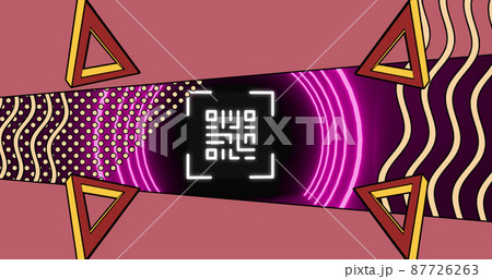 Image of glowing qr code over neon geometric shapes Image of glowing qr code over neon geometric shapes 87726263