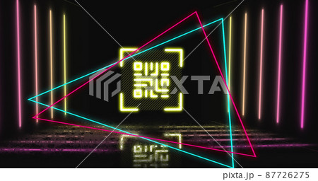 Image of glowing qr code over neon geometric shapes Image of glowing qr code over neon geometric shapes 87726275
