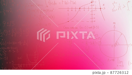 Image of hand written mathematical formulae over pink background 87726312