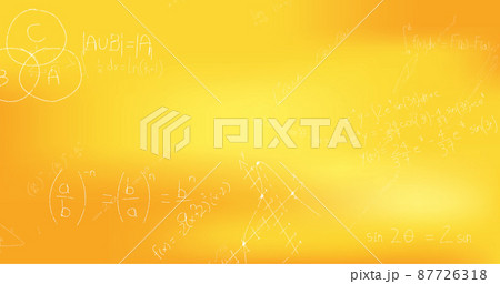 Image of hand written mathematical formulae over yellow background 87726318