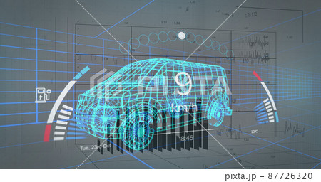 Image of financial data processing and car panel over digital truck model Image of financial data processing and car panel over digital truck model 87726320
