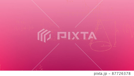 Image of hand written mathematical formulae over pink background 87726378