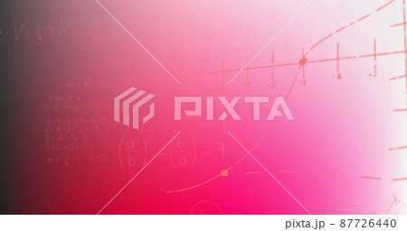 Image of hand written mathematical formulae over pink background 87726440