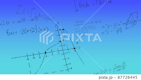 Image of handwritten mathematical formulae over blue background Image of handwritten mathematical formulae over blue background 87726445