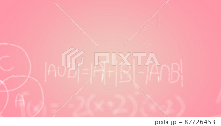 Image of hand written mathematical formulae over pink background 87726453