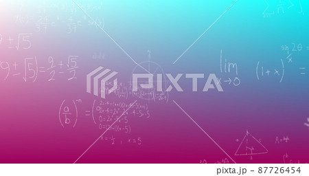 Image of handwritten mathematical formulae over blue to purple background Image of handwritten mathematical formulae over blue to purple background 87726454