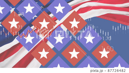 Image of statistics processing over flag of united states of america Image of statistics processing over flag of united states of america 87726482