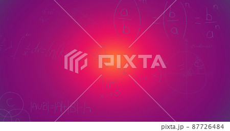 Image of handwritten mathematical formulae over purple background 87726484