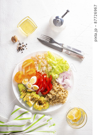 Shrimp salad with avocado, tomatoes and quail eggs. diet food Shrimp salad with avocado, tomatoes and quail eggs. diet food 87726967